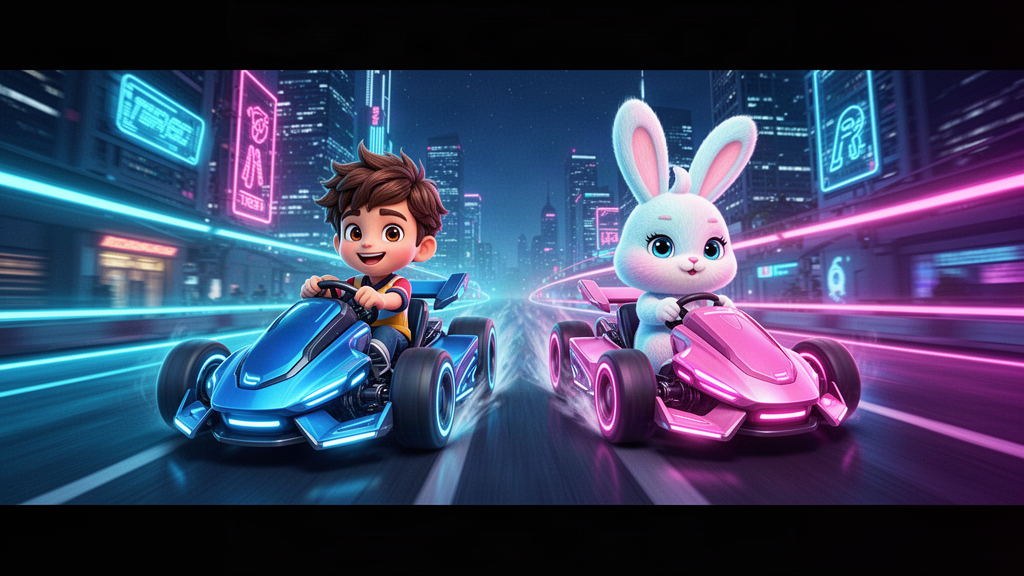 Turbo Type racers on a neon city circuit